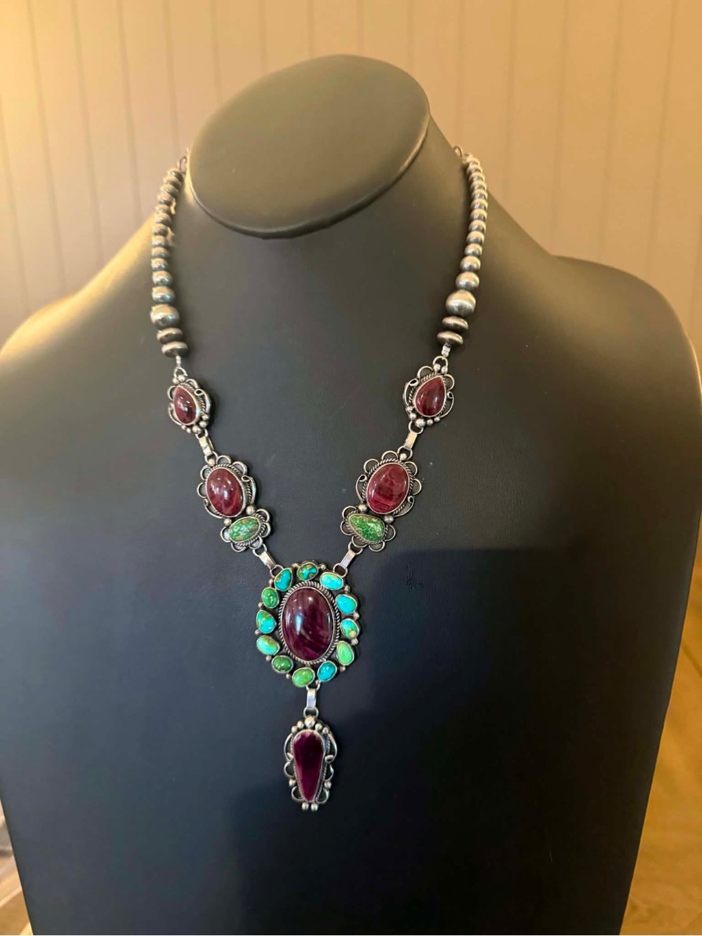 Navajo sterling silver purple spiny sonoran necklace
